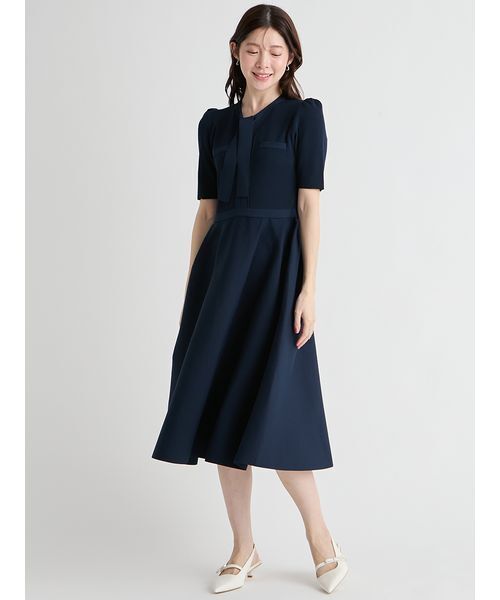 CELFORD（セルフォード）の「【UVカット】【洗える】ボウタイニットワンピース（ワンピース・レディース・ホワイト/グリーン/ダークネイビー・36/38）」の3枚目の写真