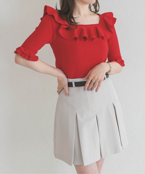 31 Sons de mode（トランテアン　ソン　ドゥ　モード）の「2026春夏新作 フリル配色ニット（ニット/セーター・レディース・ブラック/オフホワイト/レッド・ﾌﾘ-）」の12枚目の写真