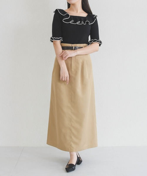 31 Sons de mode（トランテアン　ソン　ドゥ　モード）の「2026春夏新作 フリル配色ニット（ニット/セーター・レディース・ブラック/オフホワイト/レッド・ﾌﾘ-）」の22枚目の写真