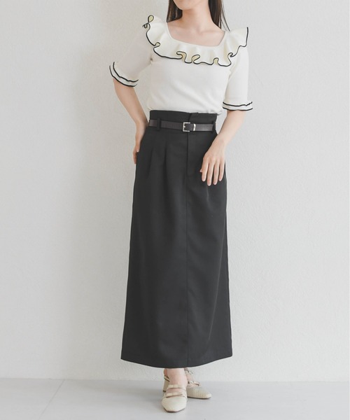 31 Sons de mode（トランテアン　ソン　ドゥ　モード）の「2026春夏新作 フリル配色ニット（ニット/セーター・レディース・ブラック/オフホワイト/レッド・ﾌﾘ-）」の6枚目の写真