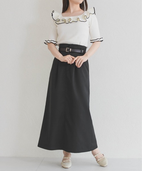 31 Sons de mode（トランテアン　ソン　ドゥ　モード）の「2026春夏新作 フリル配色ニット（ニット/セーター・レディース・ブラック/オフホワイト/レッド・ﾌﾘ-）」の7枚目の写真