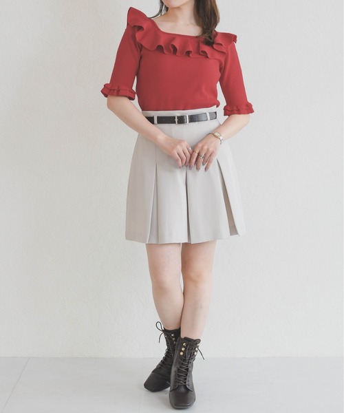 31 Sons de mode（トランテアン　ソン　ドゥ　モード）の「2026春夏新作 フリル配色ニット（ニット/セーター・レディース・ブラック/オフホワイト/レッド・ﾌﾘ-）」の14枚目の写真