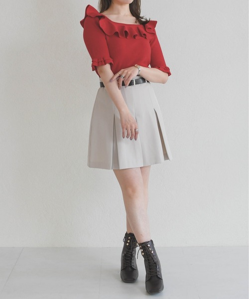 31 Sons de mode（トランテアン　ソン　ドゥ　モード）の「2026春夏新作 フリル配色ニット（ニット/セーター・レディース・ブラック/オフホワイト/レッド・ﾌﾘ-）」の15枚目の写真