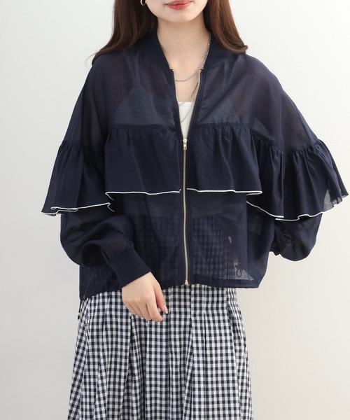 EGLANTINE(エグランティーヌ)の「EGLANTINE シアーフリルブルゾン長袖(ブルゾン・レディース・スモークピンク/カーキ/インディゴブルー・38)」の12枚目の写真