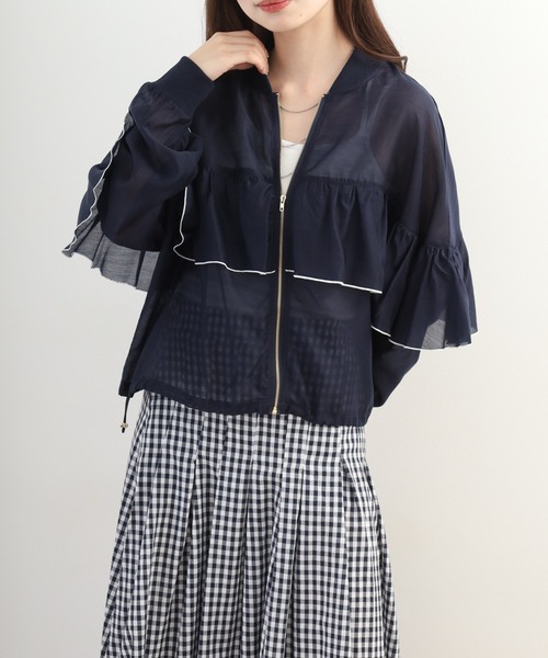 EGLANTINE(エグランティーヌ)の「EGLANTINE シアーフリルブルゾン長袖(ブルゾン・レディース・スモークピンク/カーキ/インディゴブルー・38)」の17枚目の写真