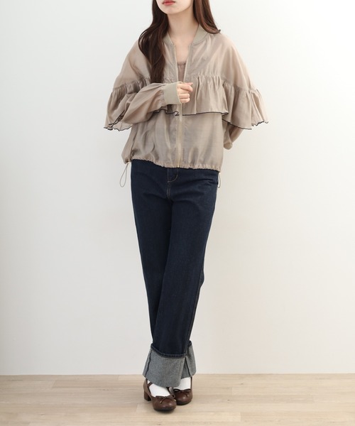 EGLANTINE(エグランティーヌ)の「EGLANTINE シアーフリルブルゾン長袖(ブルゾン・レディース・スモークピンク/カーキ/インディゴブルー・38)」の11枚目の写真