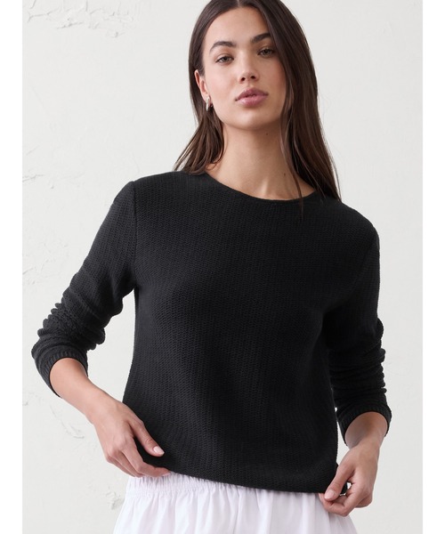 BANANA REPUBLIC FACTORY STORE（バナナリパブリック ファクトリーストア）の「BANANA REPUBLIC FACTORY STORE　　テクスチャーステッチ タイバック セーター（ニット/セーター・レディース・ブラック/ホワイト・XS/L/M/S）」の2枚目の写真