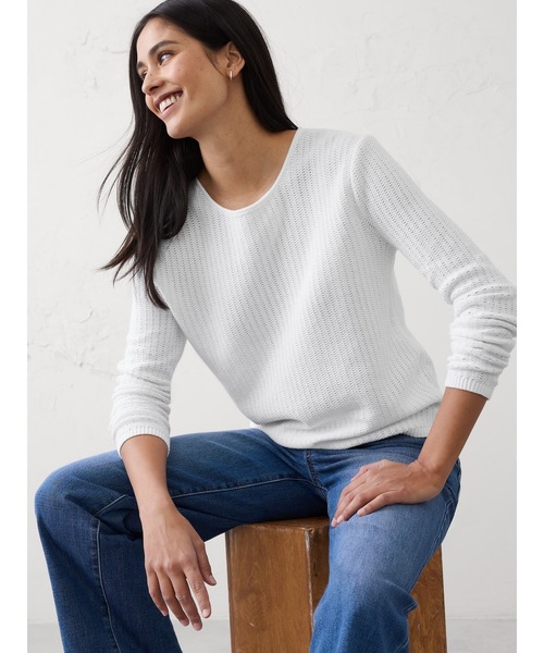 BANANA REPUBLIC FACTORY STORE（バナナリパブリック ファクトリーストア）の「BANANA REPUBLIC FACTORY STORE　　テクスチャーステッチ タイバック セーター（ニット/セーター・レディース・ブラック/ホワイト・XS/L/M/S）」の4枚目の写真