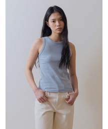 HALTER NECK COTTON SLEEVELESS SHIRT SKY