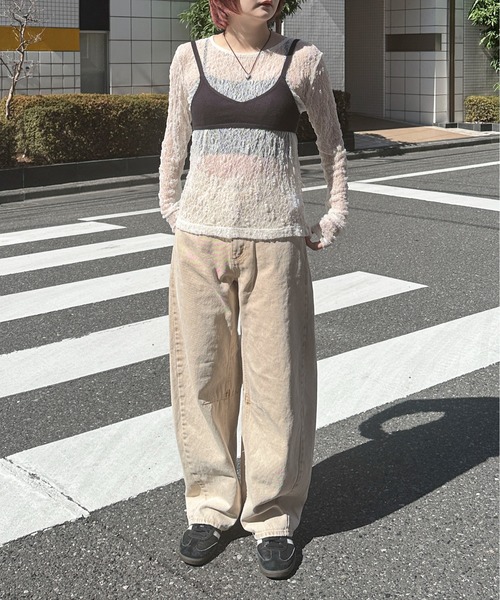 PILIT(ピリット)の「ストレッチレース ロングスリーブトップス(Tシャツ/カットソー・レディース・アイボリー/ブラック・MEDIUM)」の15枚目の写真