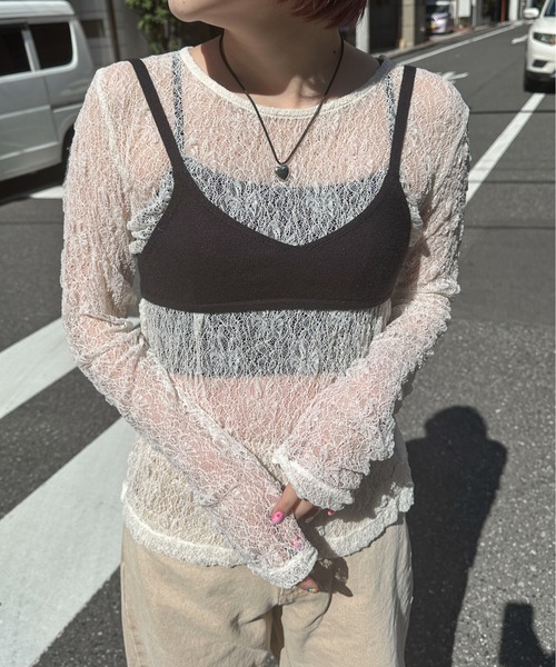 PILIT(ピリット)の「ストレッチレース ロングスリーブトップス(Tシャツ/カットソー・レディース・アイボリー/ブラック・MEDIUM)」の16枚目の写真