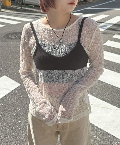 PILIT(ピリット)の「ストレッチレース ロングスリーブトップス(Tシャツ/カットソー・レディース・アイボリー/ブラック・MEDIUM)」の17枚目の写真