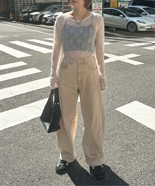 PILIT(ピリット)の「ストレッチレース ロングスリーブトップス(Tシャツ/カットソー・レディース・アイボリー/ブラック・MEDIUM)」の21枚目の写真