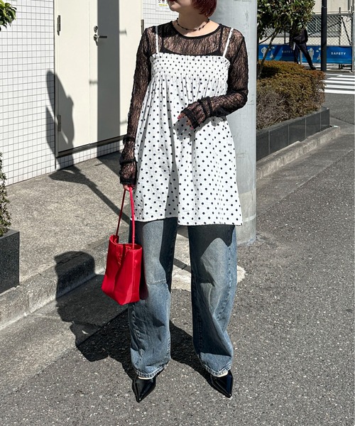 PILIT(ピリット)の「ストレッチレース ロングスリーブトップス(Tシャツ/カットソー・レディース・アイボリー/ブラック・MEDIUM)」の8枚目の写真