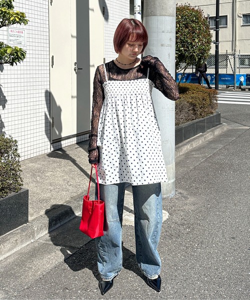 PILIT(ピリット)の「ストレッチレース ロングスリーブトップス(Tシャツ/カットソー・レディース・アイボリー/ブラック・MEDIUM)」の9枚目の写真