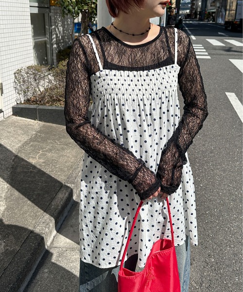 PILIT(ピリット)の「ストレッチレース ロングスリーブトップス(Tシャツ/カットソー・レディース・アイボリー/ブラック・MEDIUM)」の10枚目の写真