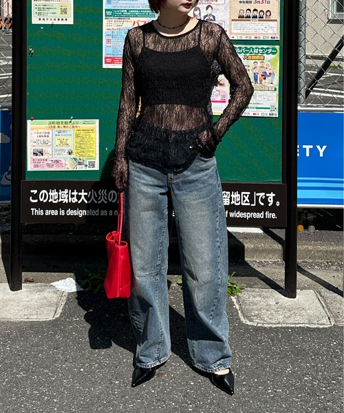 PILIT(ピリット)の「ストレッチレース ロングスリーブトップス(Tシャツ/カットソー・レディース・アイボリー/ブラック・MEDIUM)」の22枚目の写真