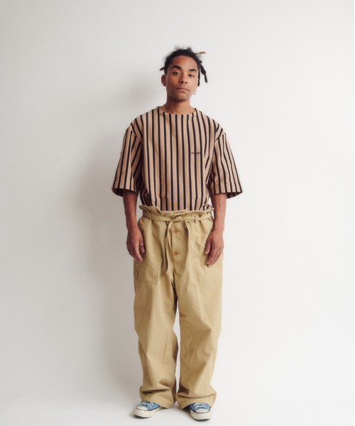 DIGAWEL(ディガウェル)の「Stripe T-shirt(Tシャツ/カットソー・メンズ・ベージュ×ブラック/ホワイト×ブラック・2)」の3枚目の写真