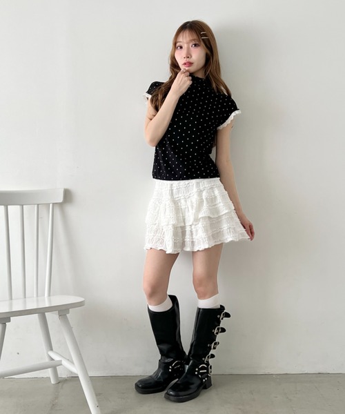 Loueme(ルエム)の「ドットレースフレンチスリーブトップス(Tシャツ/カットソー・レディース・ブラック/ホワイト/ライトブルー/グレー・FREE)」の11枚目の写真