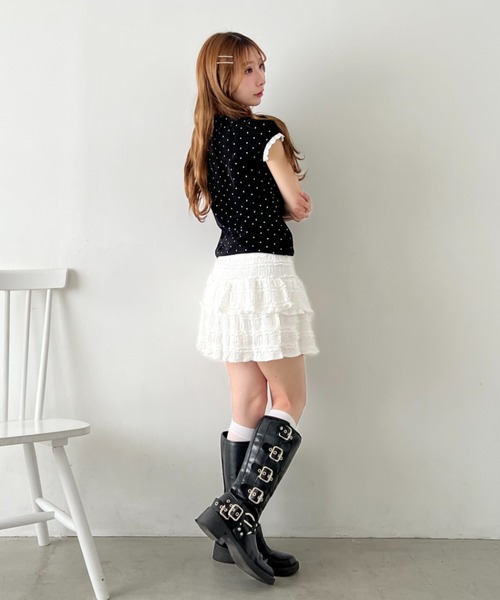Loueme(ルエム)の「ドットレースフレンチスリーブトップス(Tシャツ/カットソー・レディース・ブラック/ホワイト/ライトブルー/グレー・FREE)」の12枚目の写真