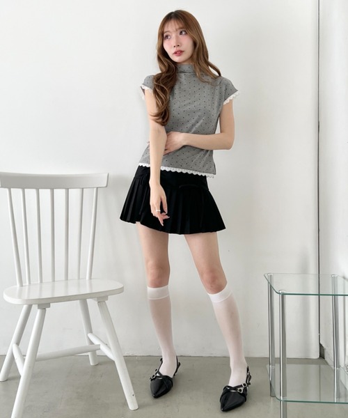 Loueme(ルエム)の「ドットレースフレンチスリーブトップス(Tシャツ/カットソー・レディース・ブラック/ホワイト/ライトブルー/グレー・FREE)」の20枚目の写真