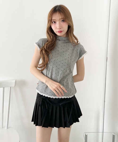 Loueme(ルエム)の「ドットレースフレンチスリーブトップス(Tシャツ/カットソー・レディース・ブラック/ホワイト/ライトブルー/グレー・FREE)」の19枚目の写真