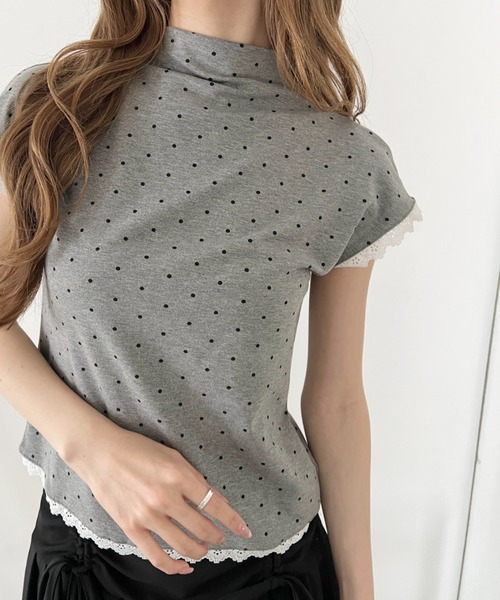Loueme(ルエム)の「ドットレースフレンチスリーブトップス(Tシャツ/カットソー・レディース・ブラック/ホワイト/ライトブルー/グレー・FREE)」の17枚目の写真