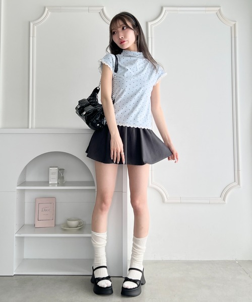 Loueme(ルエム)の「ドットレースフレンチスリーブトップス(Tシャツ/カットソー・レディース・ブラック/ホワイト/ライトブルー/グレー・FREE)」の16枚目の写真