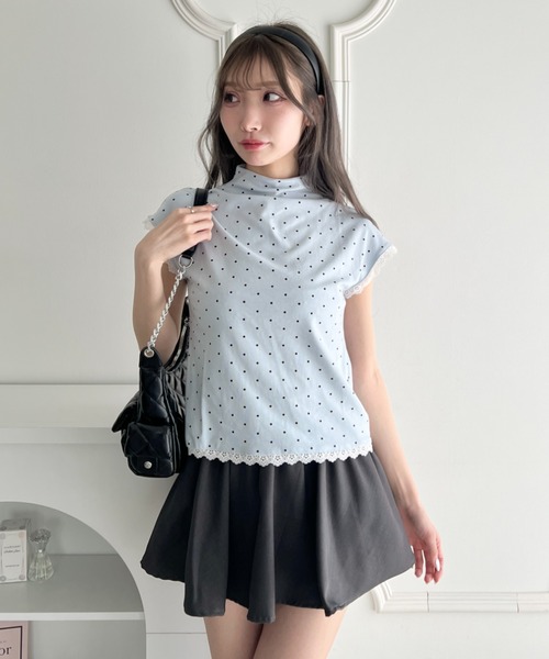 Loueme(ルエム)の「ドットレースフレンチスリーブトップス(Tシャツ/カットソー・レディース・ブラック/ホワイト/ライトブルー/グレー・FREE)」の14枚目の写真