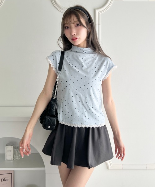 Loueme(ルエム)の「ドットレースフレンチスリーブトップス(Tシャツ/カットソー・レディース・ブラック/ホワイト/ライトブルー/グレー・FREE)」の15枚目の写真