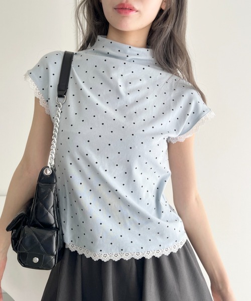 Loueme(ルエム)の「ドットレースフレンチスリーブトップス(Tシャツ/カットソー・レディース・ブラック/ホワイト/ライトブルー/グレー・FREE)」の13枚目の写真