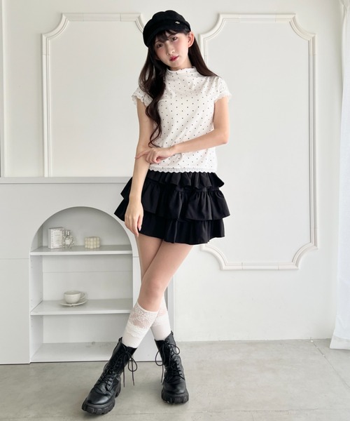 Loueme(ルエム)の「ドットレースフレンチスリーブトップス(Tシャツ/カットソー・レディース・ブラック/ホワイト/ライトブルー/グレー・FREE)」の7枚目の写真