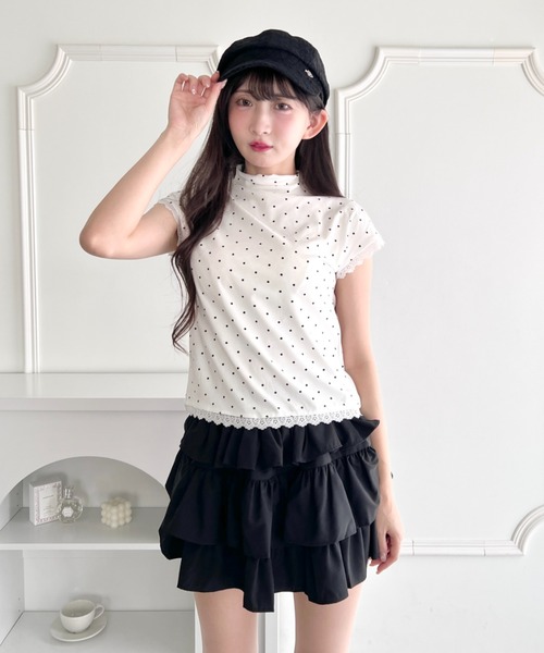 Loueme(ルエム)の「ドットレースフレンチスリーブトップス(Tシャツ/カットソー・レディース・ブラック/ホワイト/ライトブルー/グレー・FREE)」の5枚目の写真