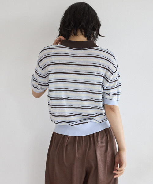 Firsthand（ファーストハンド）の「Firsthand/ファーストハンド リラックスフィット 配色デザイン ポロニット / バイカラー / マルチボーダー（ポロシャツ・レディース・レッド/チャコールグレー/ブラウン/サックスブルー・FREE）」の22枚目の写真