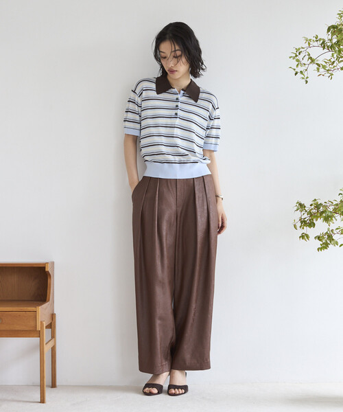 Firsthand（ファーストハンド）の「Firsthand/ファーストハンド リラックスフィット 配色デザイン ポロニット / バイカラー / マルチボーダー（ポロシャツ・レディース・レッド/チャコールグレー/ブラウン/サックスブルー・FREE）」の15枚目の写真