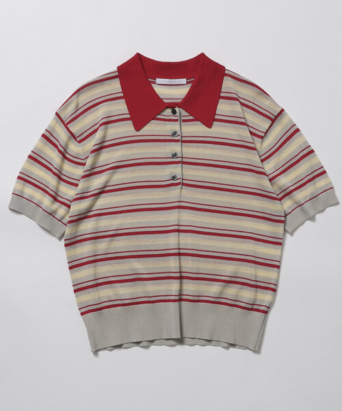 Firsthand（ファーストハンド）の「Firsthand/ファーストハンド リラックスフィット 配色デザイン ポロニット / バイカラー / マルチボーダー（ポロシャツ・レディース・レッド/チャコールグレー/ブラウン/サックスブルー・FREE）」の5枚目の写真