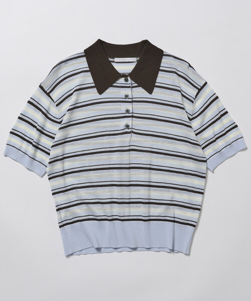 Firsthand（ファーストハンド）の「Firsthand/ファーストハンド リラックスフィット 配色デザイン ポロニット / バイカラー / マルチボーダー（ポロシャツ・レディース・レッド/チャコールグレー/ブラウン/サックスブルー・FREE）」の7枚目の写真