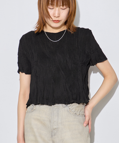 Gongdid Design(ゴンディッドデザイン)の「【Gongdid Design】 Carry Over_Wavy_Crop Top:トップス(Tシャツ/カットソー・レディース・アイボリー/ブラック/ライトグレー・FREE)」の6枚目の写真