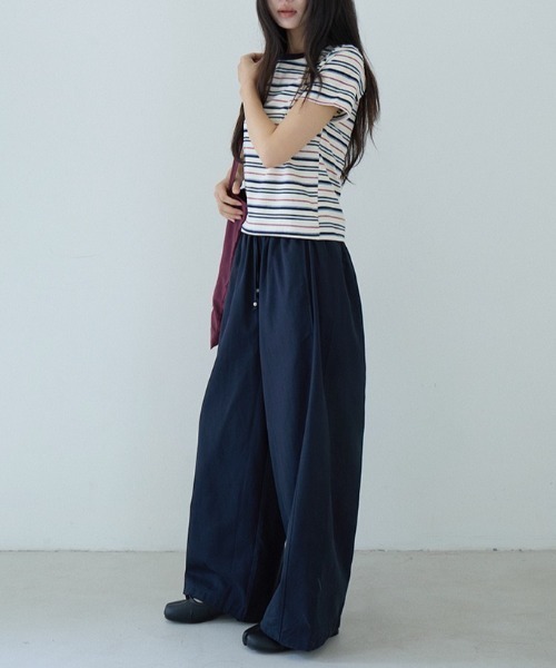 CHUN CHUN NOTES（チュンチュンノーツ）の「26SS/綿混 配色ボーダー半袖カットソー（Tシャツ/カットソー・レディース・アイボリー/ブルー・F）」の4枚目の写真