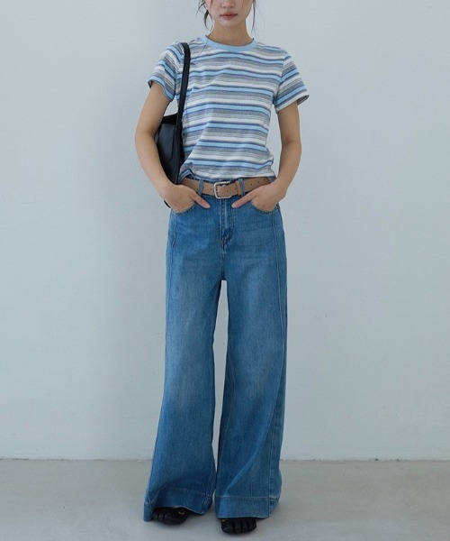 CHUN CHUN NOTES（チュンチュンノーツ）の「26SS/綿混 配色ボーダー半袖カットソー（Tシャツ/カットソー・レディース・アイボリー/ブルー・F）」の16枚目の写真