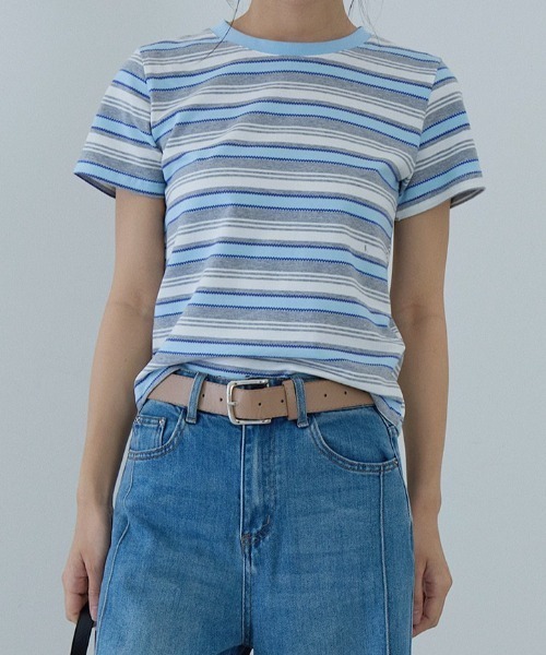 CHUN CHUN NOTES（チュンチュンノーツ）の「26SS/綿混 配色ボーダー半袖カットソー（Tシャツ/カットソー・レディース・アイボリー/ブルー・F）」の18枚目の写真