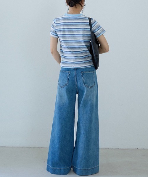 CHUN CHUN NOTES（チュンチュンノーツ）の「26SS/綿混 配色ボーダー半袖カットソー（Tシャツ/カットソー・レディース・アイボリー/ブルー・F）」の19枚目の写真