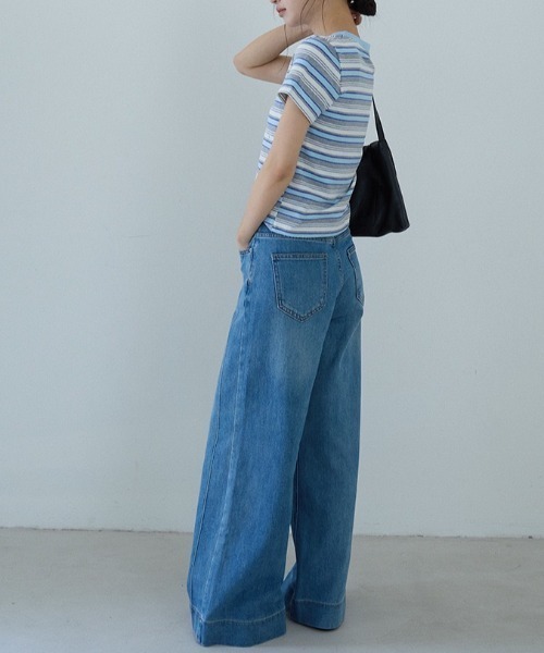 CHUN CHUN NOTES（チュンチュンノーツ）の「26SS/綿混 配色ボーダー半袖カットソー（Tシャツ/カットソー・レディース・アイボリー/ブルー・F）」の20枚目の写真