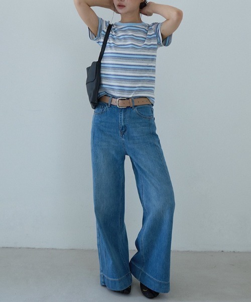 CHUN CHUN NOTES（チュンチュンノーツ）の「26SS/綿混 配色ボーダー半袖カットソー（Tシャツ/カットソー・レディース・アイボリー/ブルー・F）」の21枚目の写真