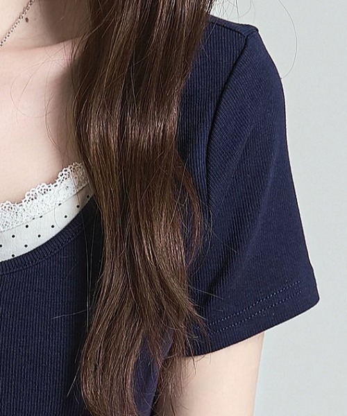 SHEPP（シープ）の「レイヤード風フロントボタン半袖カットソー（Tシャツ/カットソー・レディース・イエロー/ネイビー/グレー・S/M）」の20枚目の写真
