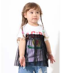 X-girl Stages | エンブレムロゴ チュールドッキング半袖Tシャツ(Tシャツ/カットソー)