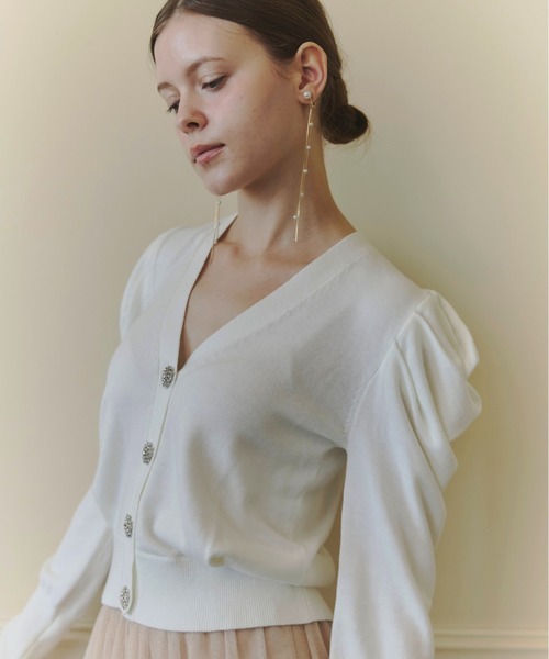 ORGUE(オルグ)の「Bijou button cardigan/ビジューボタンカーディガン(カーディガン/ボレロ・レディース・ブラック/アイボリー/ブルー/グレー・FREE)」の2枚目の写真