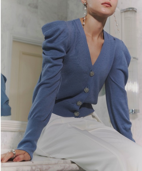 ORGUE(オルグ)の「Bijou button cardigan/ビジューボタンカーディガン(カーディガン/ボレロ・レディース・ブラック/アイボリー/ブルー/グレー・FREE)」の8枚目の写真