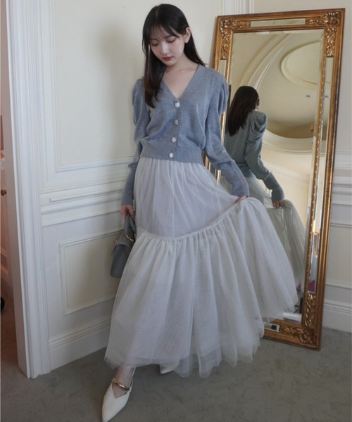 ORGUE(オルグ)の「Bijou button cardigan/ビジューボタンカーディガン(カーディガン/ボレロ・レディース・ブラック/アイボリー/ブルー/グレー・FREE)」の6枚目の写真
