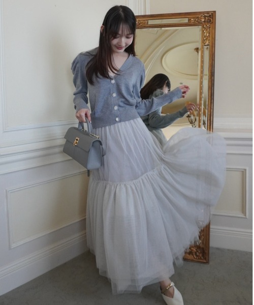 ORGUE(オルグ)の「Bijou button cardigan/ビジューボタンカーディガン(カーディガン/ボレロ・レディース・ブラック/アイボリー/ブルー/グレー・FREE)」の7枚目の写真